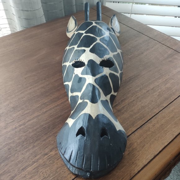 Wooden Hand Carved African Style Giraffe Large Vintage Mask 20" - Picture 2 of 7